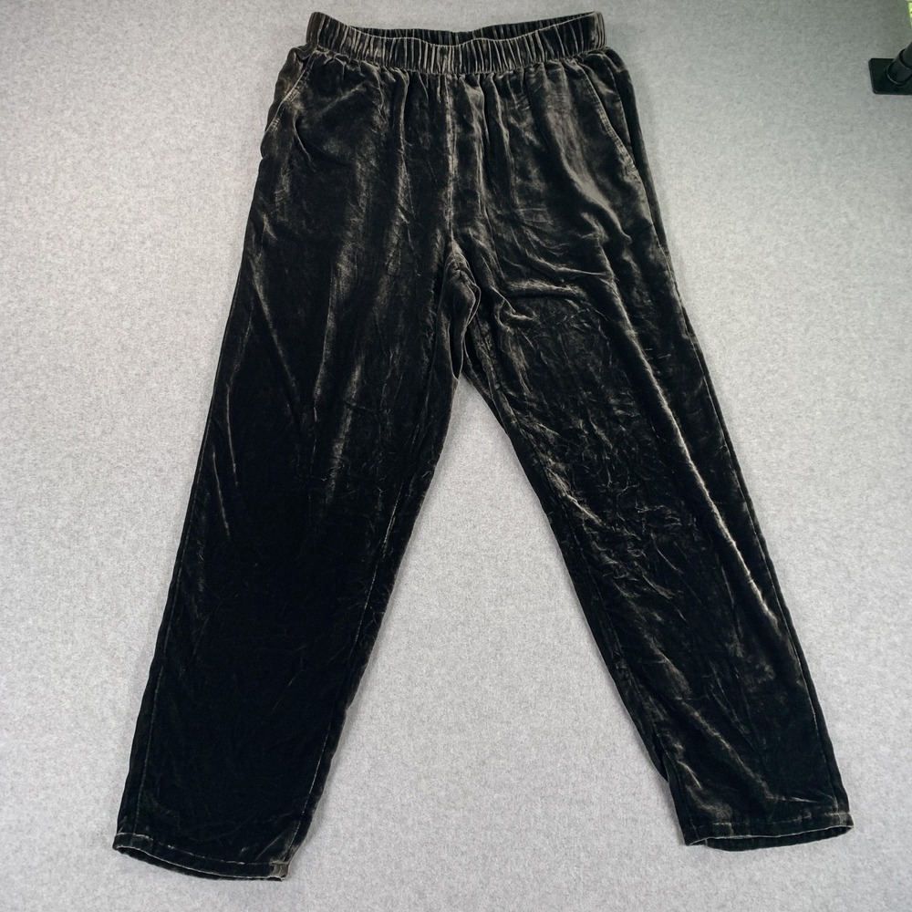 Eileen Fisher Dress Pants Womens S Petite Black Velvet Silk Pull On Relaxed
